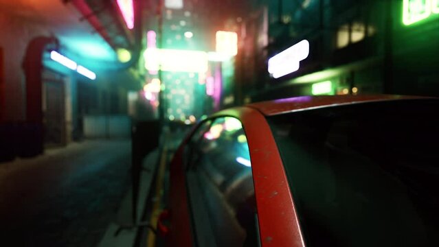 bokeh art background picture of neon lights of the night street