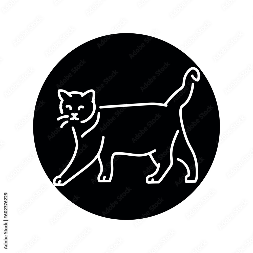 Poster happy cat standing color line icon. pictogram for web page