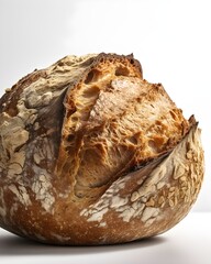 Freshly Baked Artisan Bread Close-Up: Healthy Eating With Whole Grain Products, White Background