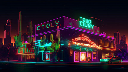 Tucson City in Neon: A Vibrant Digital Illustration, generative AI