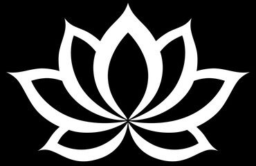 Stylized lotus flower illustration on black background. Generative AI