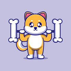 Cute Shiba Inu Gym Cartoon Vector Icon Illustration. Animal Nature Icon Concept Isolated Premium Vector. Flat Cartoon Style