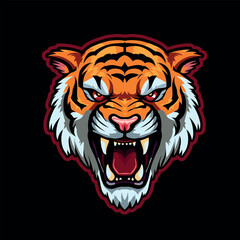 Angry tiger faces. Vector illustration isolated black background