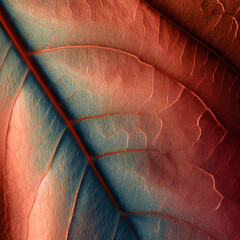Close-up of an autumn leaf with shades, natural texture, and warm tones. Creates a cozy background for design inspiration. generative AI
