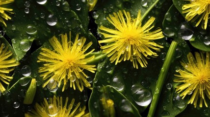 closeup fresh dandelion with droplets of water background seamless generative AI 