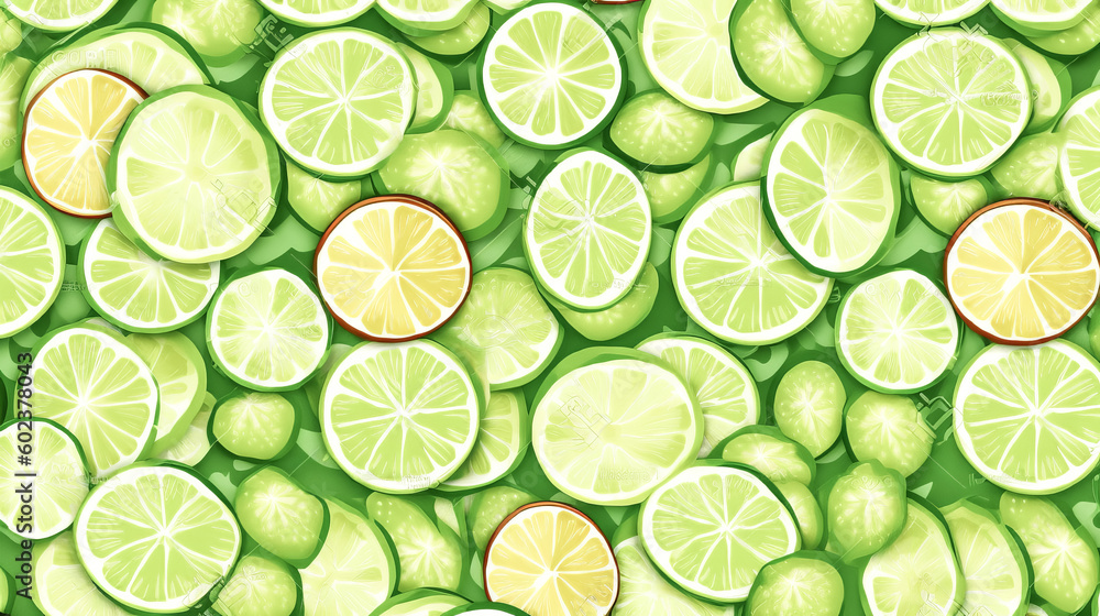 Poster seamless pattern of fresh green lime slices was created - generative ai.