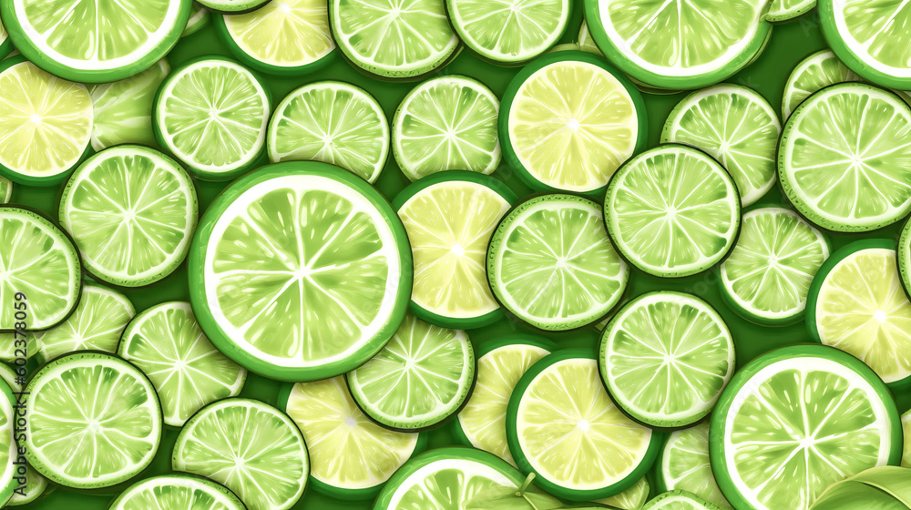 Poster a fresh green lime slices pattern was seamlessly generated - generative ai.