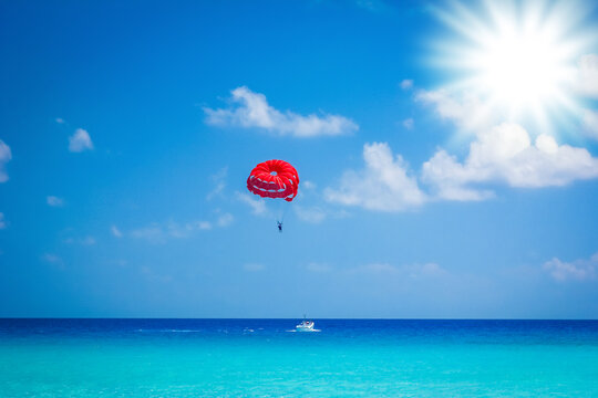 on the parachute by the sea in the open air