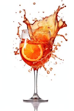 Aperol spritz cocktail splash on white background, Generative AI