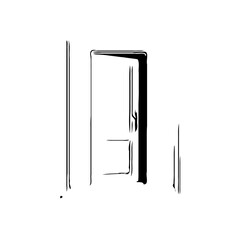 black and white sketch of a house door design with a transparent background