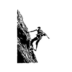 black and white sketch of a rock climbing athlete with a transparent background