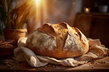 Gordijnen Homemade fresh bread, Generative AI © Cami