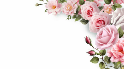 Photorealistic of a cute flower corner frame on white background with roses