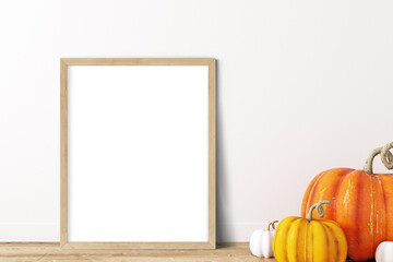 halloween pumpkin frame wood mockup, 3d render