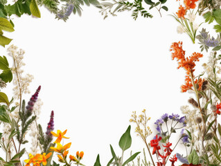Frame of wild flowers on a white background