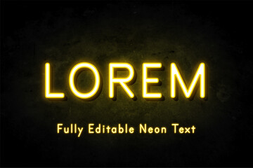 Fully editable neon text in yellow and black background