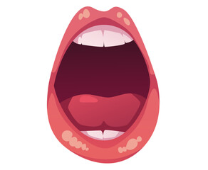 Mouth open woman lips smile teeth isolated on white background concept. Vector graphic design illustration