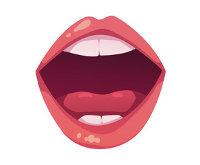 Mouth open woman lips smile teeth isolated on white background concept. Vector graphic design illustration