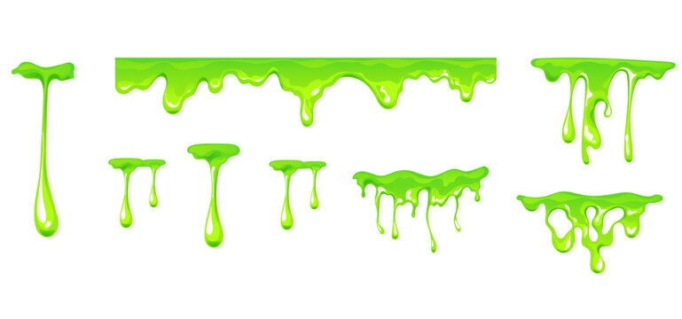 Slime mucus drip jelly green spooky splash isolated set. Vector graphic design illustration
