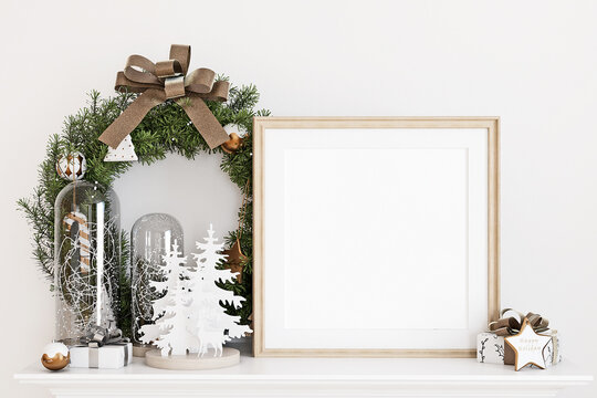 christmas greeting card frame mockup, 3d rendering
