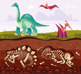 Dinosaur jurassic prehistoric dino landscape concept. Vector graphic design element illustration