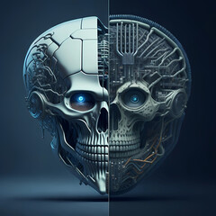 cyber head Colorful brain with wire and cable