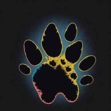 Unique and creative dog paw colourful light in the air photo, Generative Ai