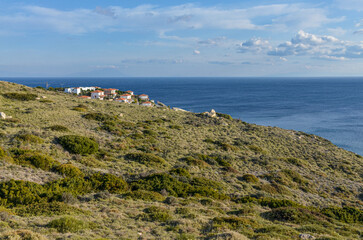 Fototapeta na wymiar scenic view of Aegean sea and Ozpinar community in Ovacik (Cesme, Izmir province, Turkiye)