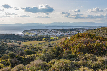 Fototapeta na wymiar scenic view of Aegean sea and Chios Island from Ovacik (Cesme, Izmir province, Turkiye)