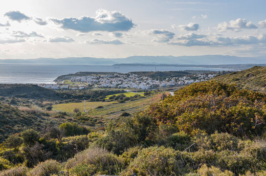 scenic view of Aegean sea and Chios Island from Ovacik (Cesme, Izmir province, Turkiye)