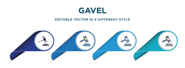 gavel icon in 4 different styles such as filled, color, glyph, colorful, lineal color. set of   vector for web, mobile, ui