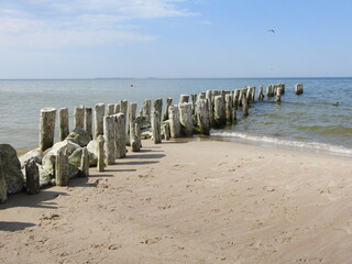 wooden pier on the baltic beach