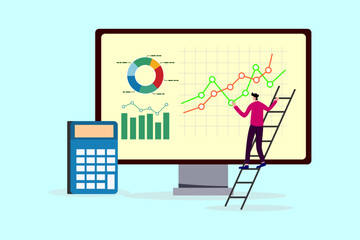 business graph, corporate revenue or investment profit, tax, budget or marketing strategy concept, business people working with financial dashboard and calculato, Data analysis, financial dashboard.