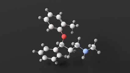 atomoxetine molecule, molecular structure, strattera, ball and stick 3d model, structural chemical formula with colored atoms