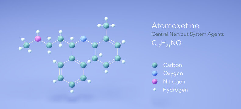 atomoxetine molecule, molecular structures, strattera, 3d model, Structural Chemical Formula and Atoms with Color Coding