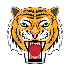 Yellow eye Tiger head or face show open mouth drawing in colorful cartoon vector