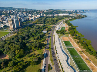 Aerial view of guaiba lake and Porto Alegre