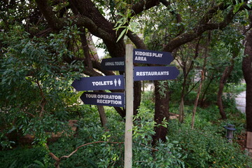 Sign post at a nature reserve with directions to different parts of the park