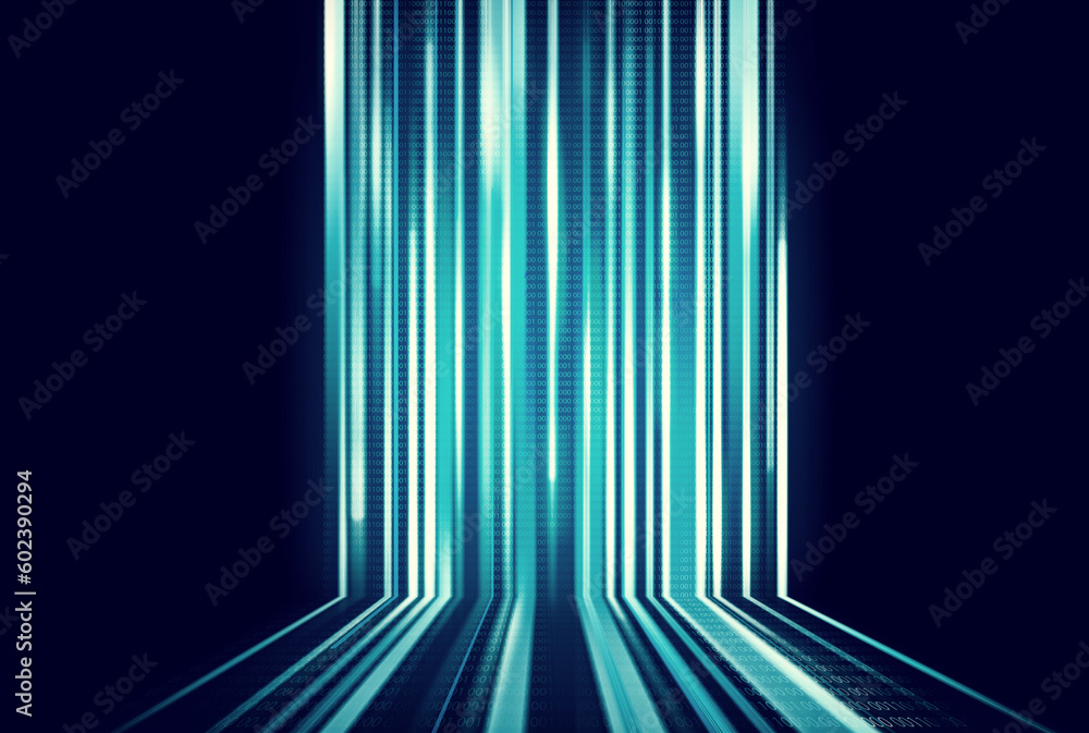 Aufkleber technology, abstract background and future or metaverse with lights, stream and speed. digital, illu