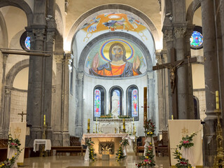 Fototapeta na wymiar Interior of Our Lady of La Salette. Sanctuary - France