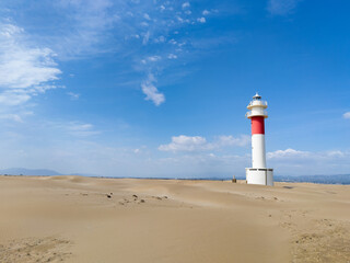 View of the Far del Fangar lighthouse, Delta de l'Ebre, Catalunya, Spain