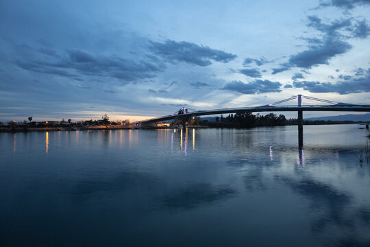 Sunset view of 'Lo Passador' bridge (Deltebre, Sant Jaume d'Enveja), Catalonia, Spain