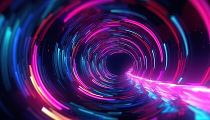 shot of an abstract glowing tunnel with multiple bright light beams, generative ai