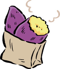 袋に入った焼き芋　筆タッチベクターイラスト