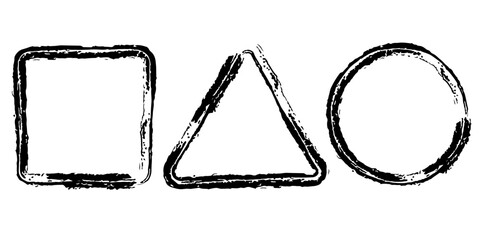 Set of geometric shapes in grunge form. Geometric art. Vector illustration. Trendy design element for frames, logo, sign, symbol, prints, web, template and textile pattern