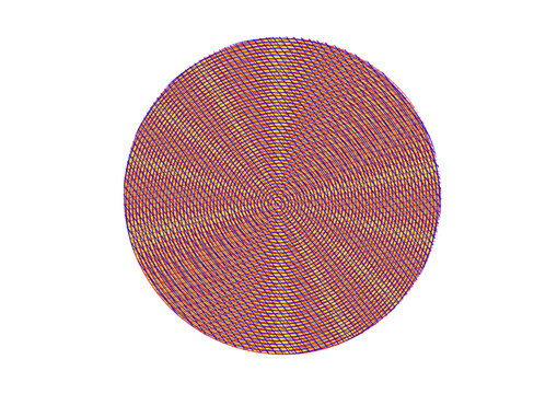 interessante kreisfigur mit vielen konzentrischen ringen schraffuren  und  strukturierten sektoren in den farben blau, rot und gelb schillernd, modern art,
