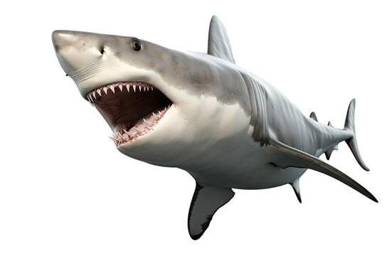 recommend clip art: Great white Shark the famous predator in the ocean isolated on white background, marine animal, clip art, diversity of animals, with Generative AI.