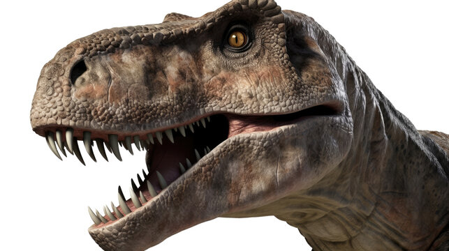 Fototapeta Tyrannosaurus rex isolated on white background, the popular predator dinosaur in Cretaceous period era ,with Generative AI.