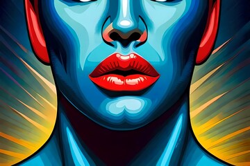Rote Lippen einer hübschen Frau nach Vergrößerung der Lippen mit Hyaluron mit Kussmund in pop art