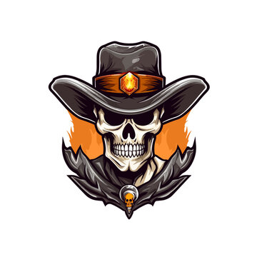 Bold Cowboy Skull Face Emblem Illustration with Modern Design Style for Athletic Teams and Merchandise Printing - Transparent Background PNG, Vector
